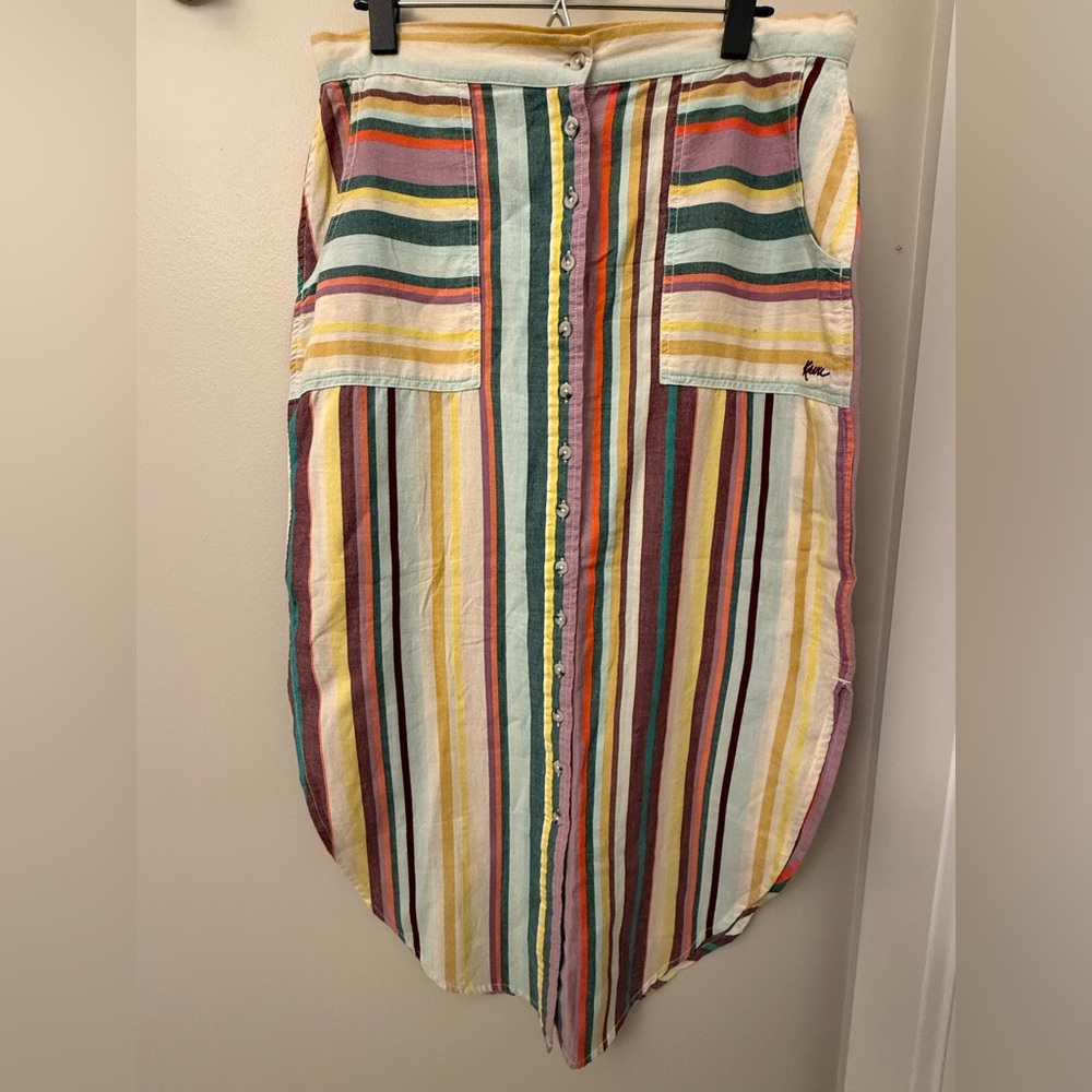 Kavu Striped Multicolor Button-Down Skirt